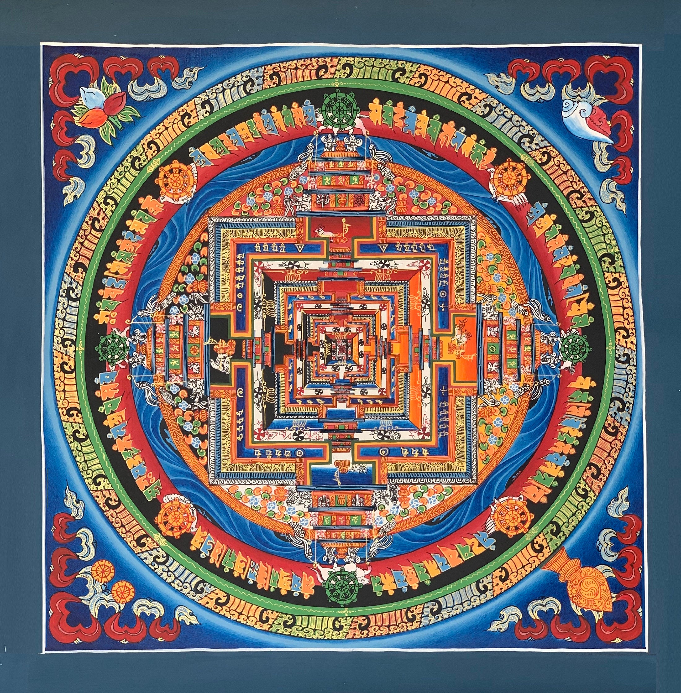 Gurkha Nepal Hand painted Kalachakra Mandala Tibetan Thangka Painting Gurkha Nepal Hand painted Kalachakra Mandala Tibetan Thangka Painting